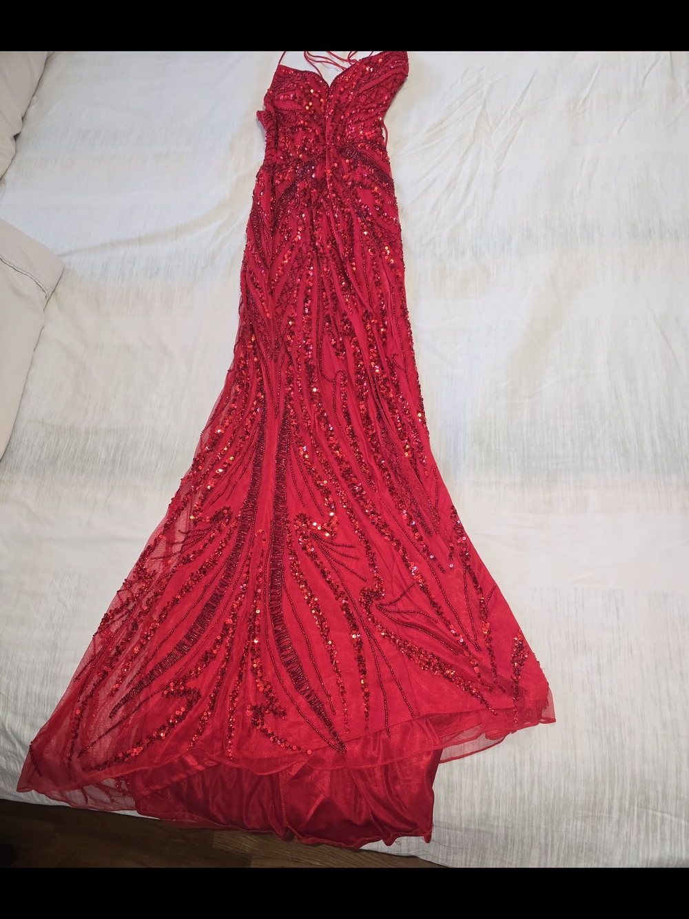 Red Sequin Embellished Evening Gown